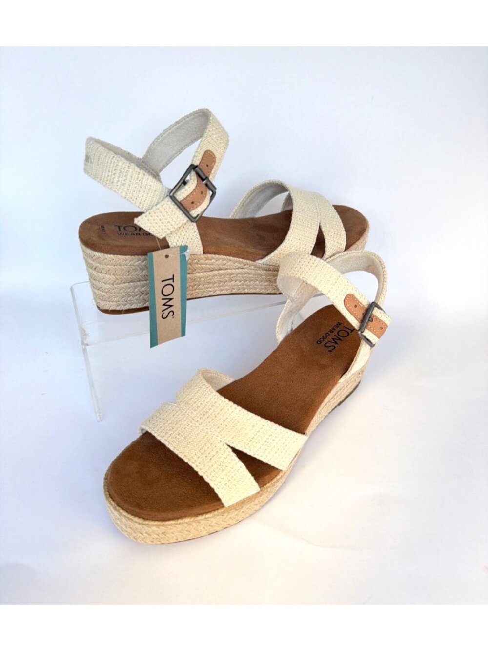 Toms Audrey Espadrilles Ankle Strap Natural Ivory Wedges Women Size 7.5